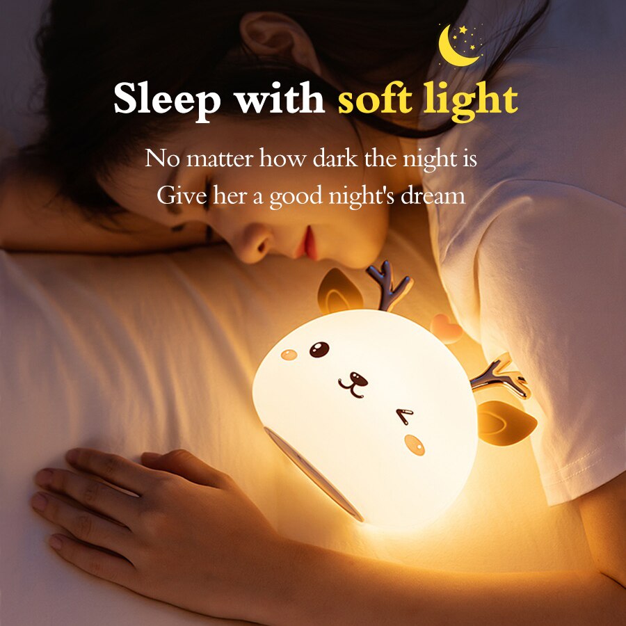 Niedliches Hirsch-Nachtlicht Hirsch Nursey Licht für Kind Baby Stepless Touch USB wiederaufladbare Tischlampe Heimdekoration