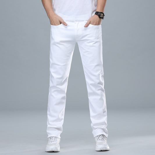Marken Jeans im klassischen Stil mit regulärer Passform, Business-Mode-Denim-Hose aus fortschrittlicher Stretch-Baumwolle, männliche Markenhose