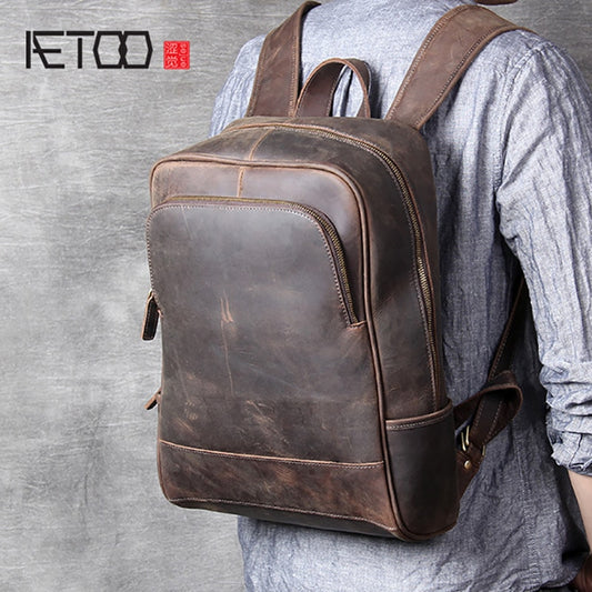 Retro Herren Head Rindsleder, Umhängetasche Leder handgefertigter Laptoprücksack