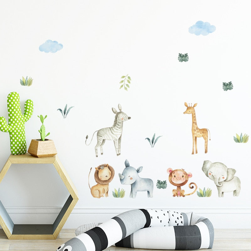 Cartoon handgezeichnete Tiere Wandaufkleber für Wohnkultur, Wanddekor Aufkleber für Kinderzimmer
