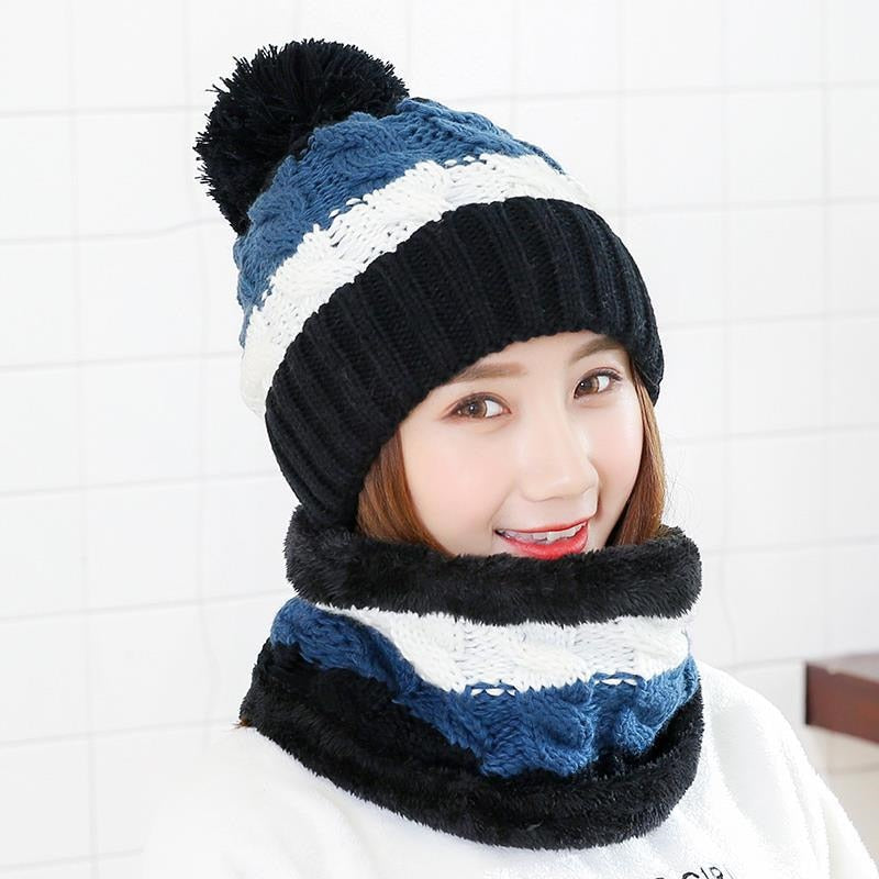 Neue Winter Damen Samt Wollmützen Twist, weibliche Reitstrickmützen Sets