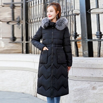 Damen Winterjacke Neuankömmling mit Fellkapuze, Langer Mantel Baumwolle Gefütterter Warmer Parka