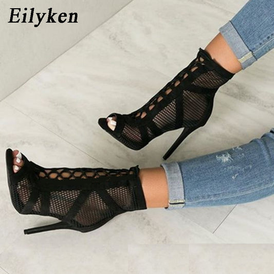 High Heel Eilyken Model 2023 Schwarz, Sommer Sandalen Lace Up