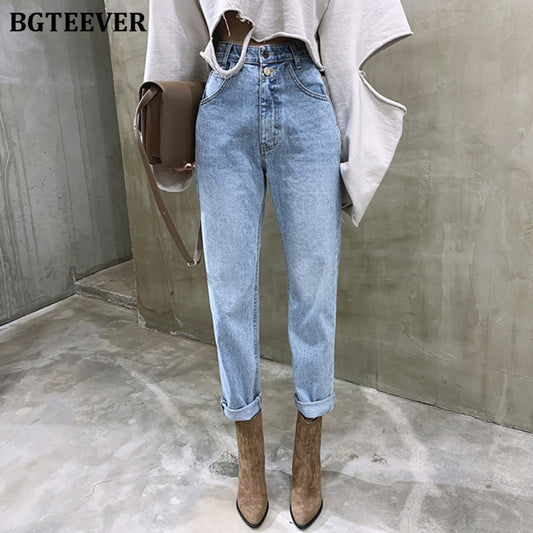 Vintage Hohe Taille Gerade Jeans Hose für Frauen