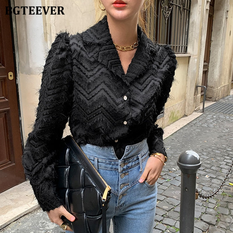Damen Elegante Kerb Kragen, Quasten Shirts Blusen, Neue einreiher weibliche Workwear Shirts