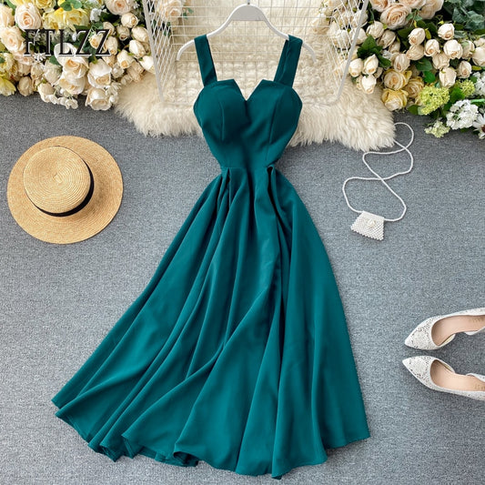 2023 Neue Frauen V-Ausschnitt Partykleid, Sommerkleid Retro Einfarbig