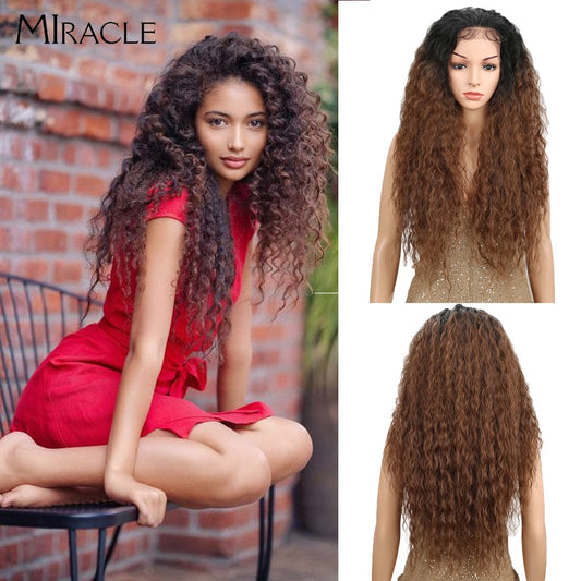 13*4 Synthetische Lace Front Perücke, Lockige Afro Perücken  für Frauen 30Zoll Natürliche Perücken Wunder Haar