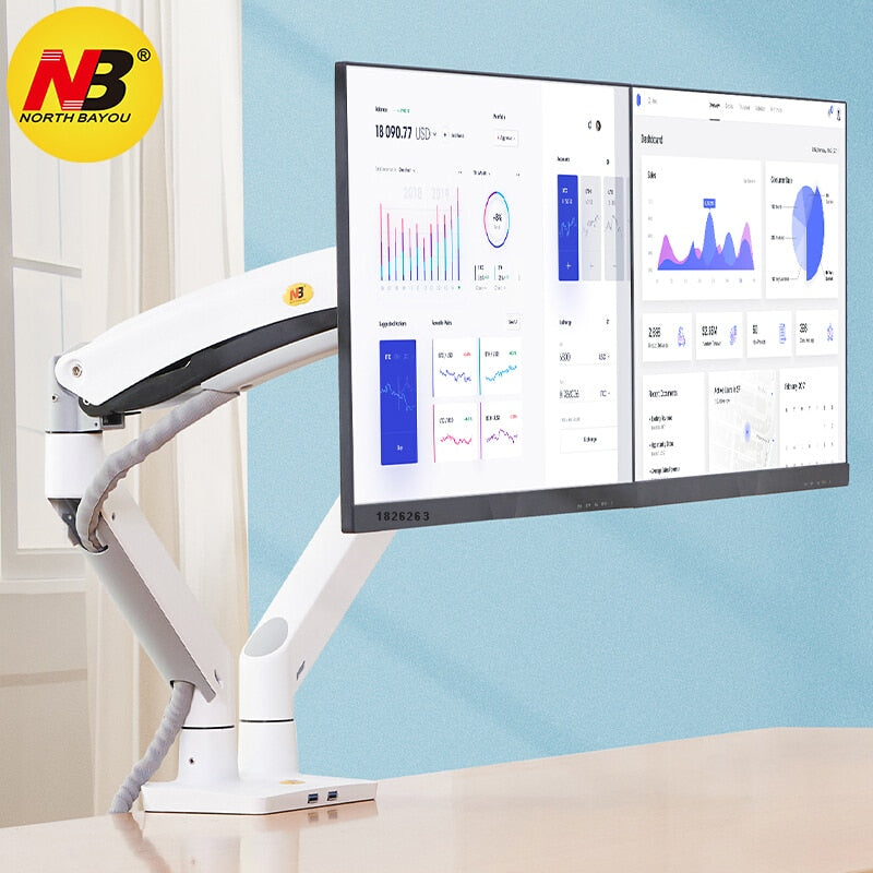 New NB F195A Aluminium 22-32 Zoll Dual-LCD-LED-Monitorhalterung, Gasfederarm Full-Motion-Monitorhalter Stützlast jeweils 3-12 kg
