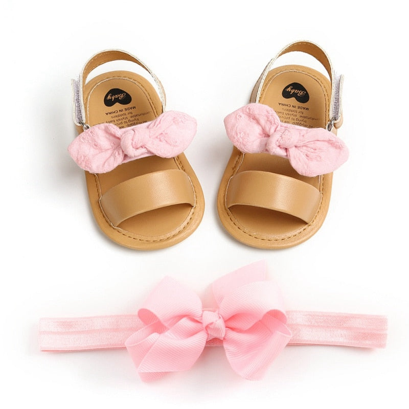 Sandale, Baby Mädchen Schleife mit weißen rosa Stirnband