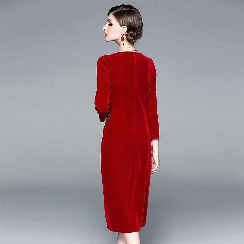 2023 Herbst neuen Stil für Damen, Samt Perlen Kleid