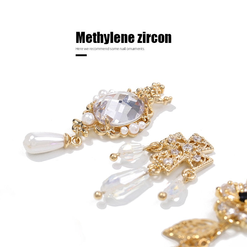 HNUIX 2Pieces 3D Metal Nail art Jewelry Japanese Nail Decorations Top Quality Crystal Manicure Zircon Diamond Charms Pendants
