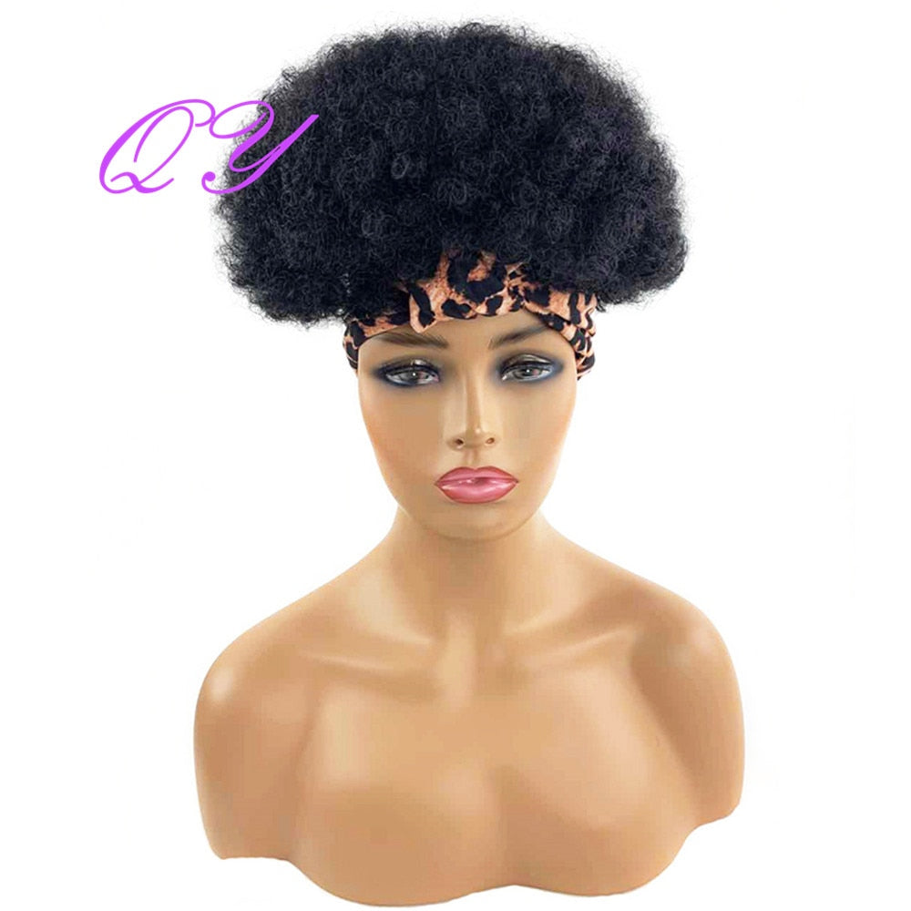 Hair Big Afro Kinky Curly Stirnband Perücken für Frauen Synthetisches Haar Perücken Turban Wrap Hair Style