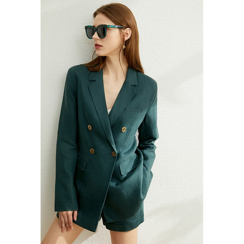 Damen Zweireihiger Anzug, Mantel Hohe Taille Solide Kurz & lange Hose