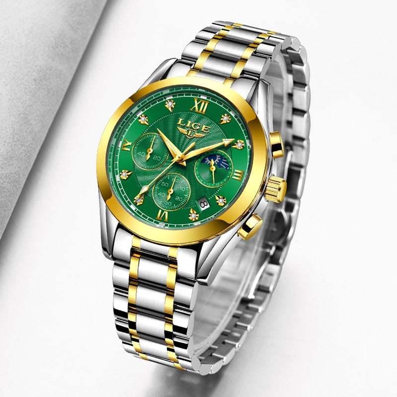 Neu LIGE Gold Damenuhr Business Quarzuhr Damen Top Marke Luxus Damen Armbanduhr Mädchen Uhr Relogio Feminin 2022+Box