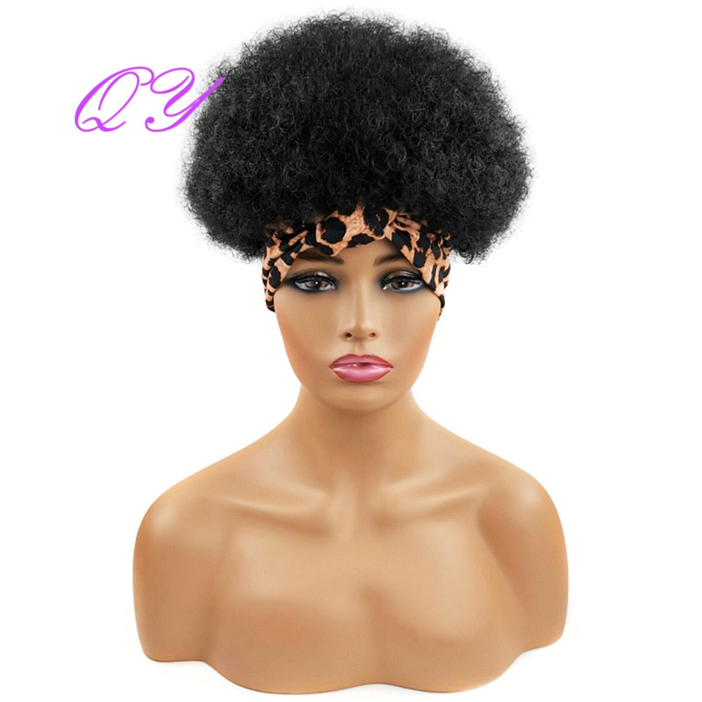 Hair Big Afro Kinky Curly Stirnband Perücken für Frauen Synthetisches Haar Perücken Turban Wrap Hair Style