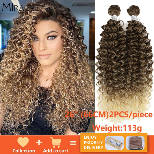 Afro Kinky Curly Hair Wave Synthetisches Haar Hitzebeständig Deep Wave Hair Bundles Extensions Braun 2Pcs / Lot 26Inch