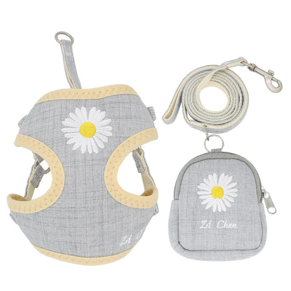 Hundegeschirr und Leine, Stickerei, atmungsaktiv, verstellbar, Snacktasche, Haustiergeschirr für kleine, mittelgroße Hunde, Katzen, Weste, Hundezubehör