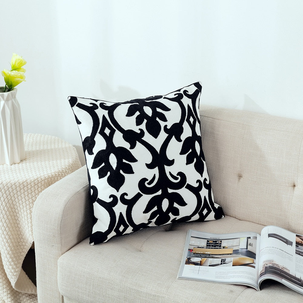 Kissenbezug mit niedlicher floraler geometrischer Stickerei, grün-gelber Kissenbezug für Sofa, Bett, schlichtes Zuhause, 45 x 45 cm