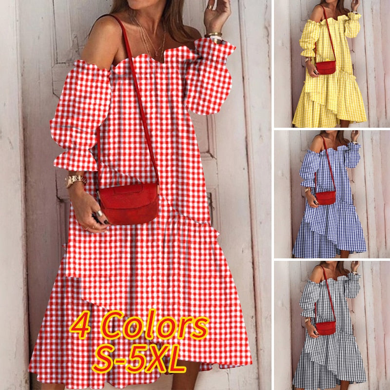 Holiday Langarm Sommerkleid  mit unregelmäßigem Saum Bohemian Robe