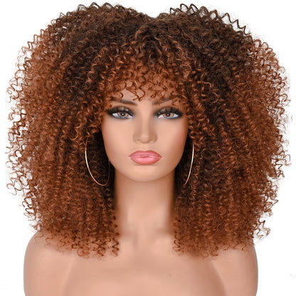 Kurzes Haar Afro Kinky Curly Perücken mit Pony für schwarze Frauen, afrikanische synthetische  Lolita Perücken