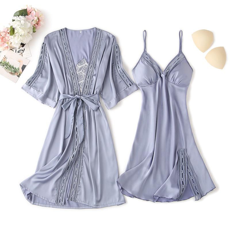 Spitzenbesatz Sexy Hochzeitsdame  Robe -Anzug, Kimono Bademantel Kleid für Mini Nachtwäsche & Intime Dessous