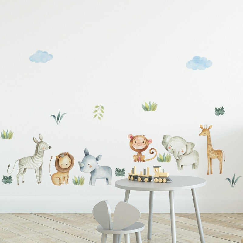 Cartoon handgezeichnete Tiere Wandaufkleber für Wohnkultur, Wanddekor Aufkleber für Kinderzimmer