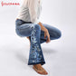 Stickerei Stretching Flare Damen Jeans, elastische Schlaghosen große Größe