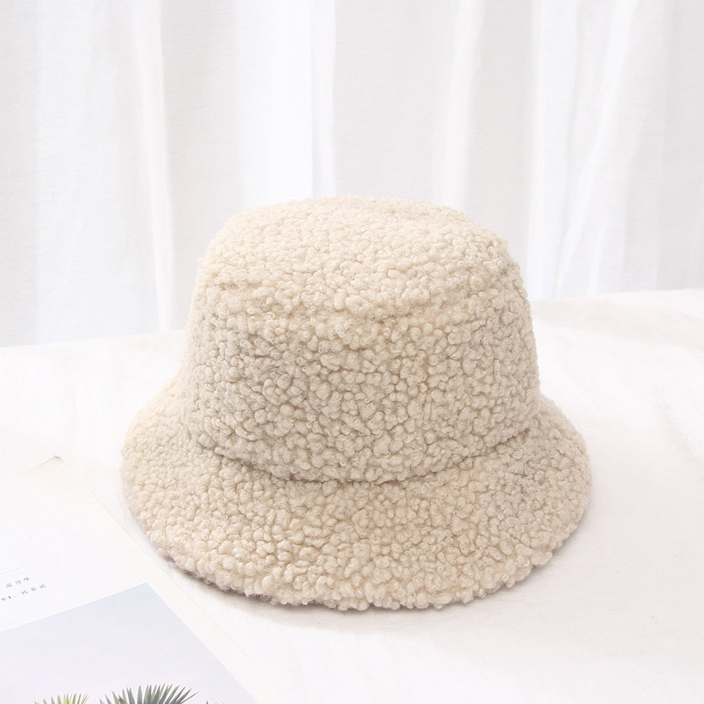 Winter Women Hats Teddy Velvet Warm Ear Protector Fisherman Hat Accessories vintage Lamb Velvet Cap Lovely Plush bucket hat