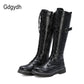 Herbst British Style Kniehohe Stiefel Für Frauen, Weibliche Stiefel Runde Zehe, Niedrige Absätze