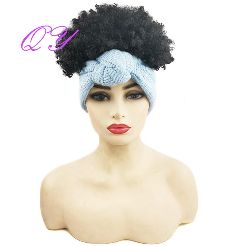 Hair Big Afro Kinky Curly Stirnband Perücken für Frauen Synthetisches Haar Perücken Turban Wrap Hair Style