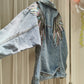 Rivet Wings Bestickte Damen Jeansjacke mit Metallquasten und Nieten