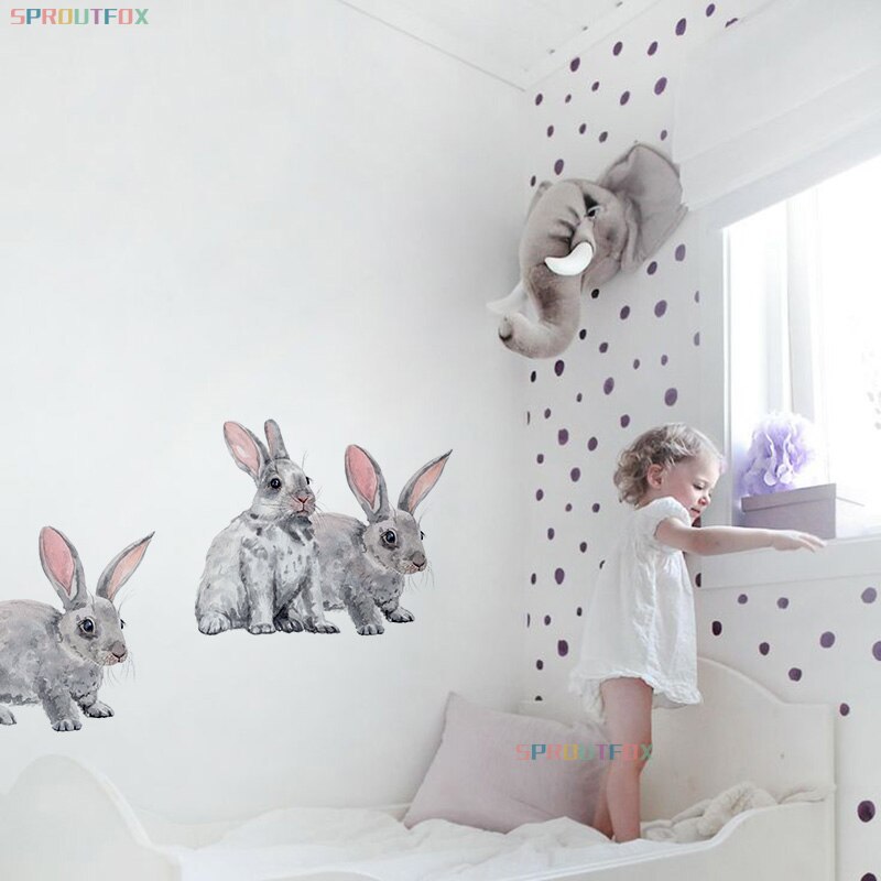 30*40cm Wandaufkleber Home Decor Wohnzimmer Zwei niedliche Kaninchen Abnehmbare Home Wohnzimmer Dekoration Wandbild Hase Aufkleber