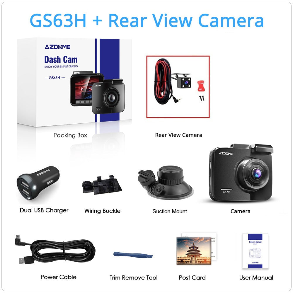 AZDOME GS63H Nachtsichtkamera, Dash Cam Dual Lens 4K UHD, Aufnahme der gefahrenen Strecke beim Autofahren