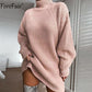 Damen Rollkragen Langarm-Pullover-Kleid für Herbst & Winter, Lose Tunika Gestrickte Lässige Kleidung
