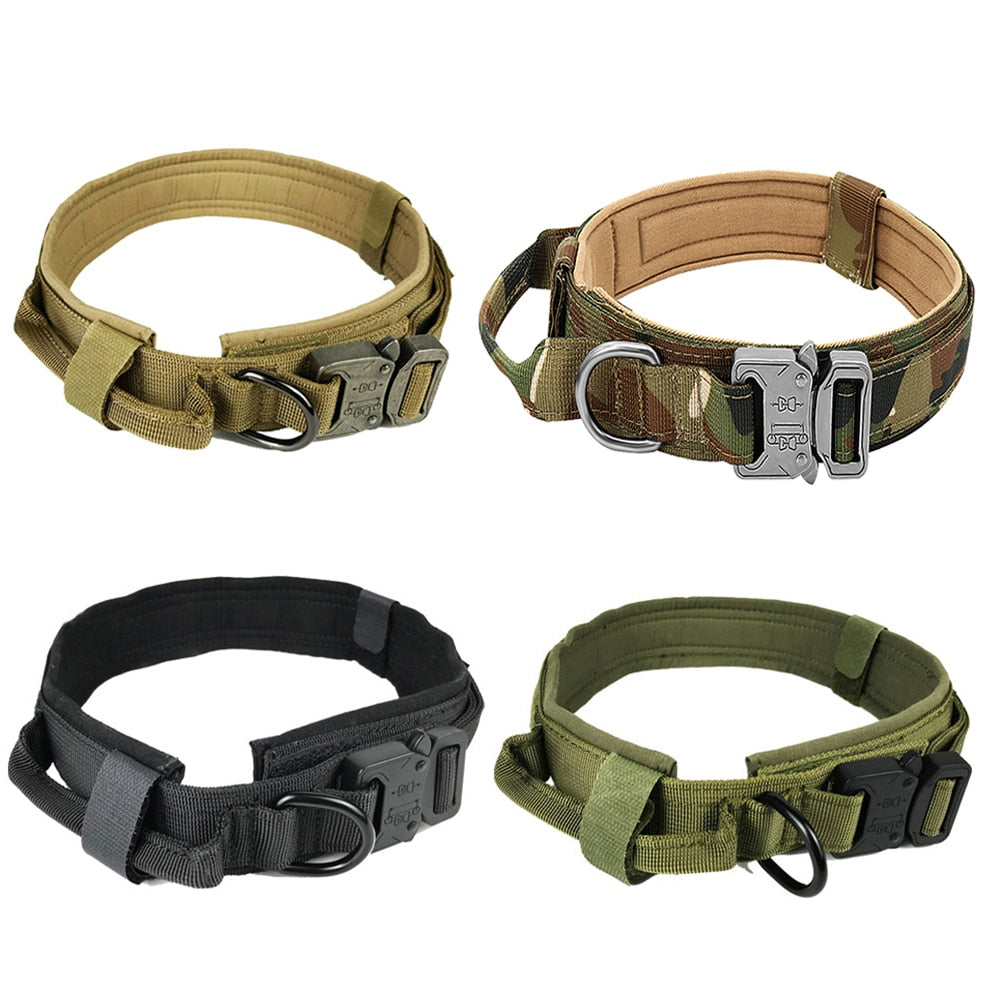 Hundehalsband mit Hundemarke Nylon, verstellbar, militärisch, taktisch, großes Hundehalsband mit Griff, Training, Laufen, Hundehalsband, personalisierbar