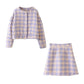 Vintage Sweet Damen Bluse & Mini Rock, Langarm Anzüge 2-teiliges Set