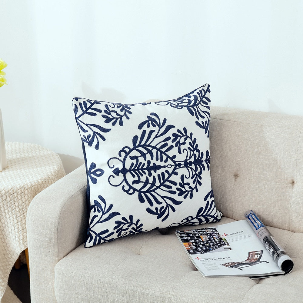 Kissenbezug mit niedlicher floraler geometrischer Stickerei, grün-gelber Kissenbezug für Sofa, Bett, schlichtes Zuhause, 45 x 45 cm