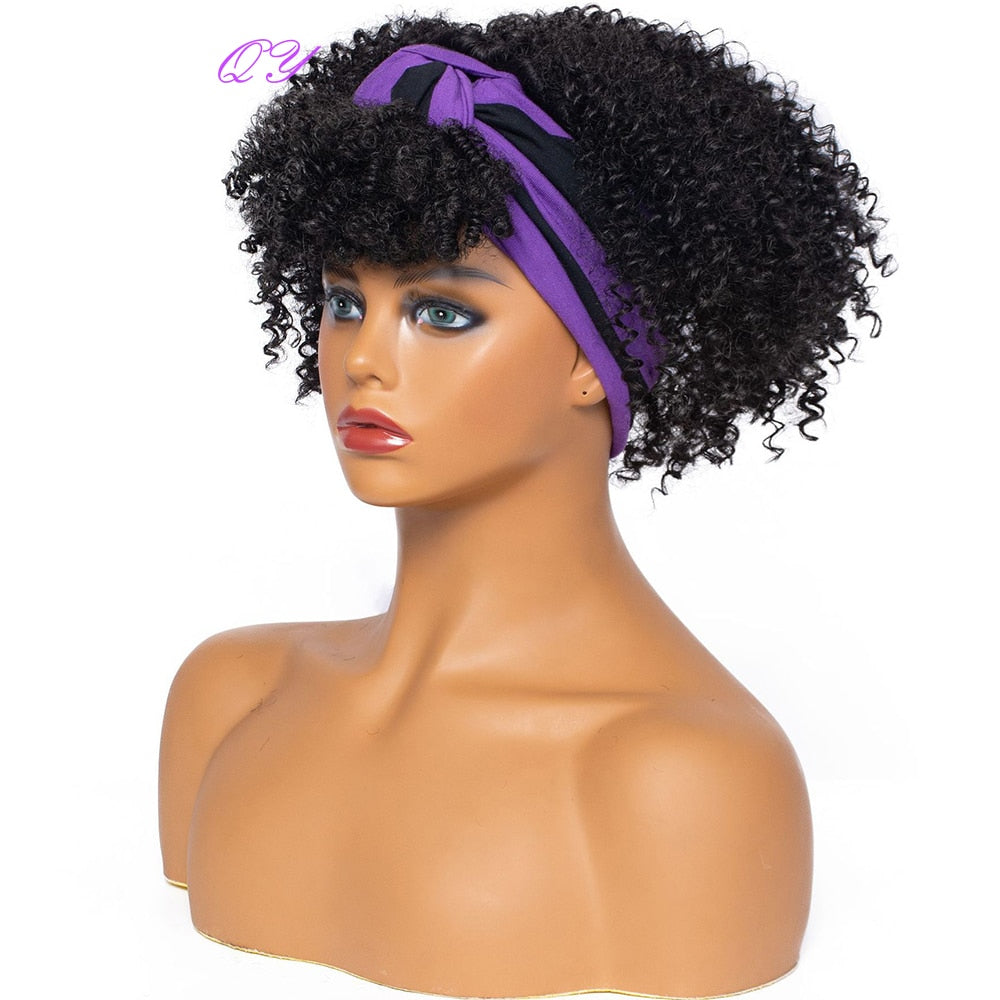 Hair Big Afro Kinky Curly Stirnband Perücken für Frauen Synthetisches Haar Perücken Turban Wrap Hair Style
