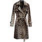 Britische Leopard Damen Mantel mit Gürtel, Zweireiher Lange Windjacke
