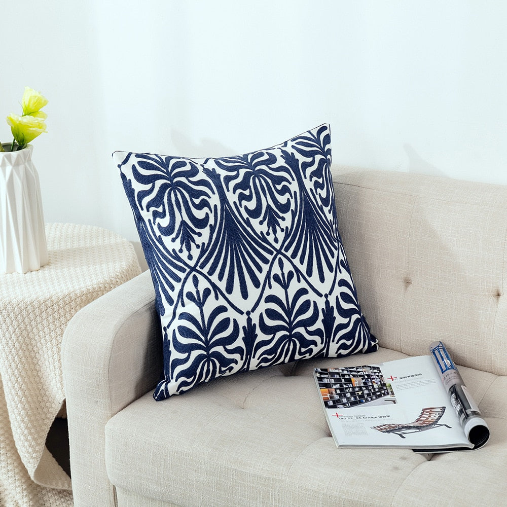 Kissenbezug mit niedlicher floraler geometrischer Stickerei, grün-gelber Kissenbezug für Sofa, Bett, schlichtes Zuhause, 45 x 45 cm