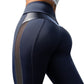 Damen Patchwork-Leggings aus Leder, Fitnesshose mit hoher Taille, atmungsaktive Sporthose, sexy Push-Up-Trainingshose