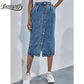 Einreihiger Knielanger Jeansrock für Damen