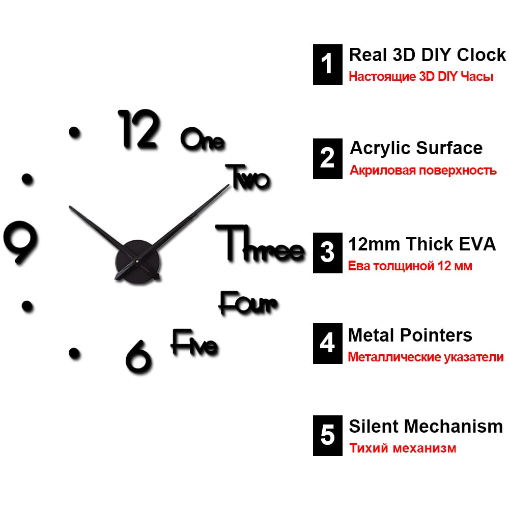 Neue 3D Große Wanduhr Modernes Design, Wandaufkleber Uhr
