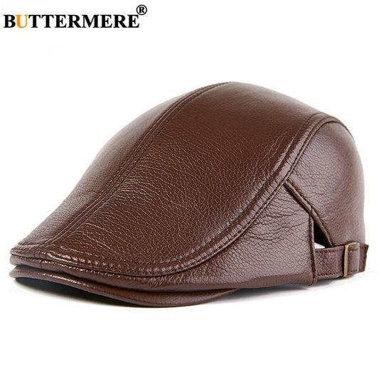 Herren Echtleder Baskenmütze, Herbst / Winter Männlich Braun Verstellbare Hochwertige Gatsby Baskenmütze Caps