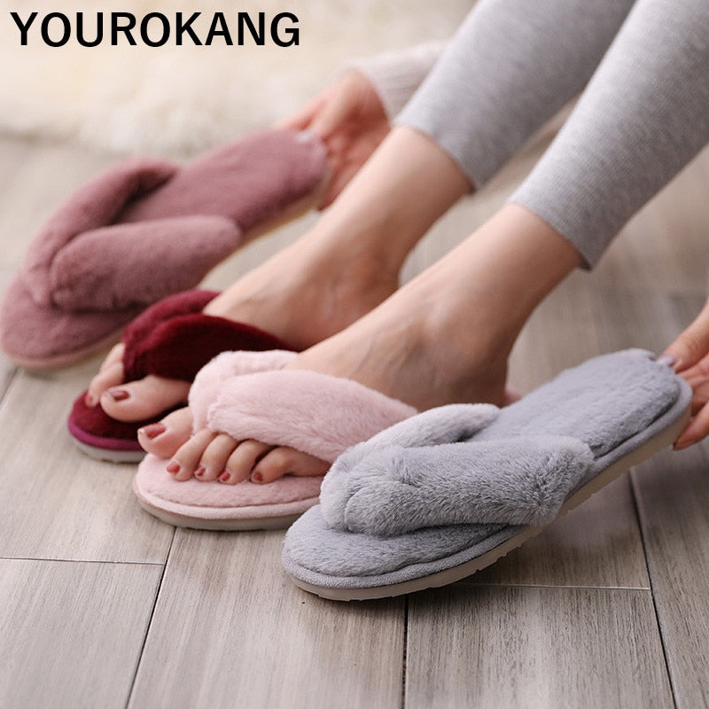 Herbst Winter Frauen Hausschuhe Indoor Boden Flip Flops Mode Pelzigen, warme Pantoffel, Weiche Baumwolle