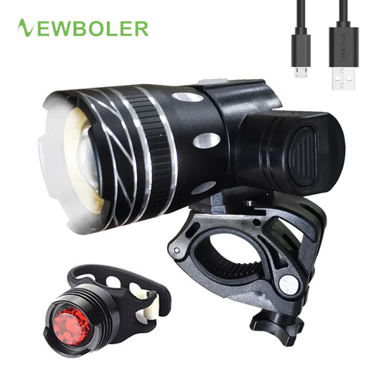 5000 mAh Fahrradlicht-Set T6 USB wiederaufladbarer Akku, verstellbarer Zoom, Fahrrad-Frontscheinwerfer, Fahrradlampe mit Rücklicht