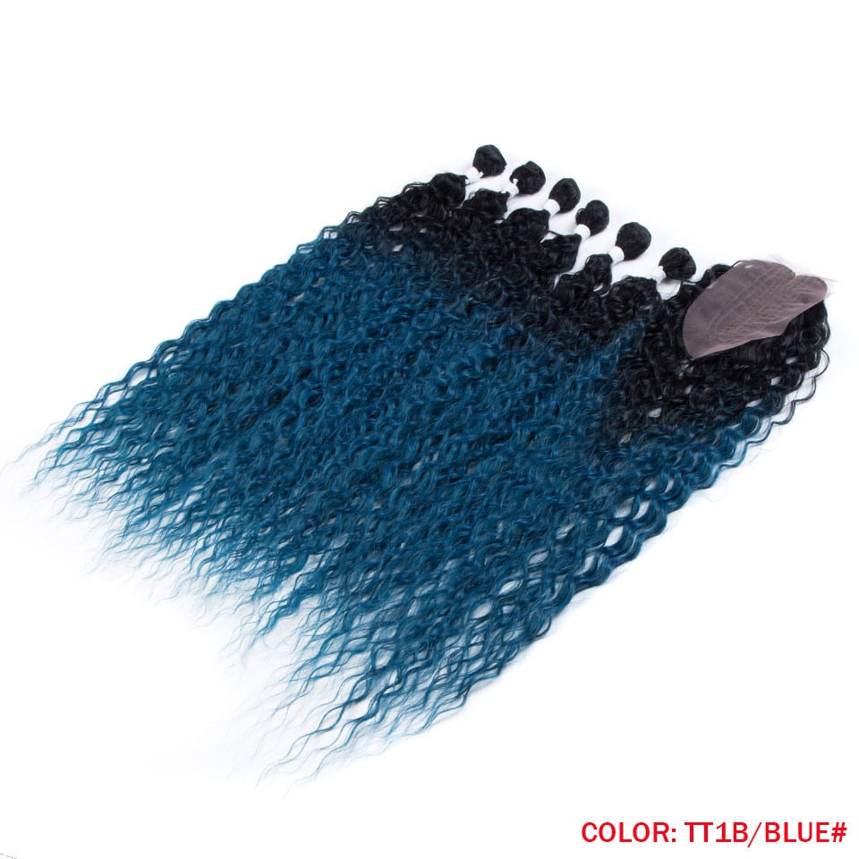 7 Stück / Lot Curly Hair Bundles mit Verschluss, Synthetische Hair-extensions