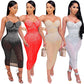 Damen Party Clubwear Mesh, durchsichtig Diamant Bodycon Sling Kleid