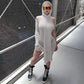 Enge gerippte Kapuze Streetwear-Baddie-Kleidung, Asymmetrische Midi-Kleider