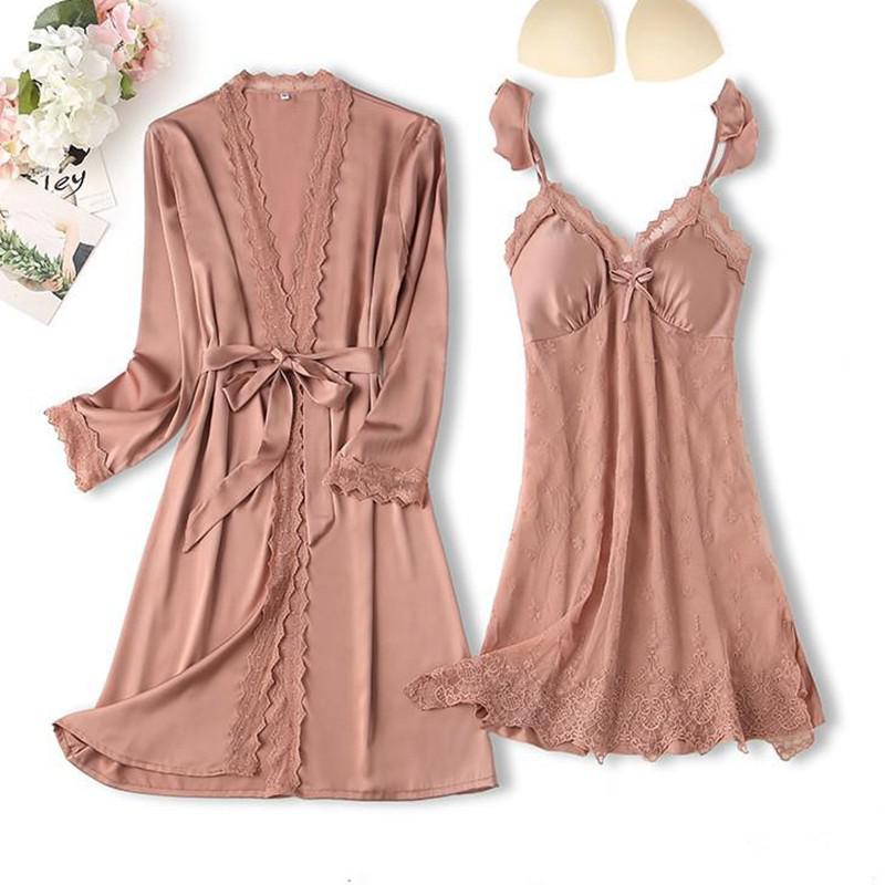 Spitzenbesatz Sexy Hochzeitsdame  Robe -Anzug, Kimono Bademantel Kleid für Mini Nachtwäsche & Intime Dessous